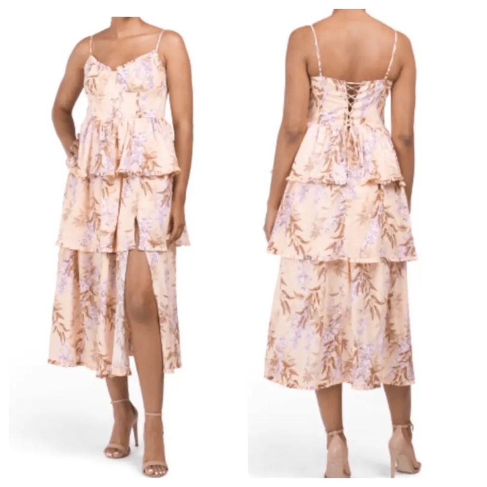 House of Harlow 1960 | tiered bustier linen dress, Corset Dress, skirt, floral